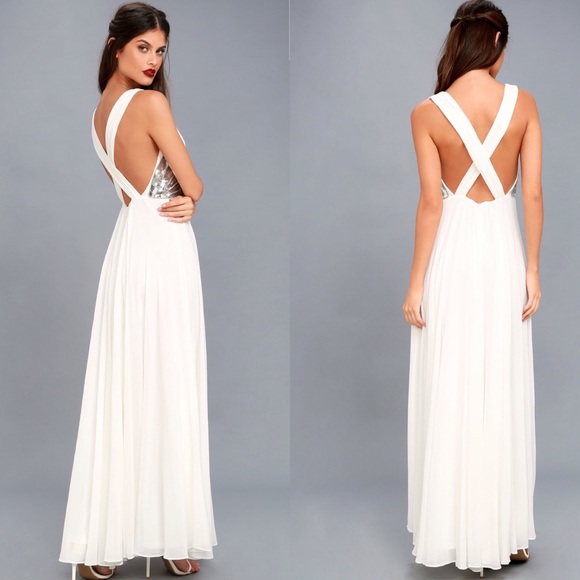 Lulus white and silver sequin maxi dress - Picture 3 of 4